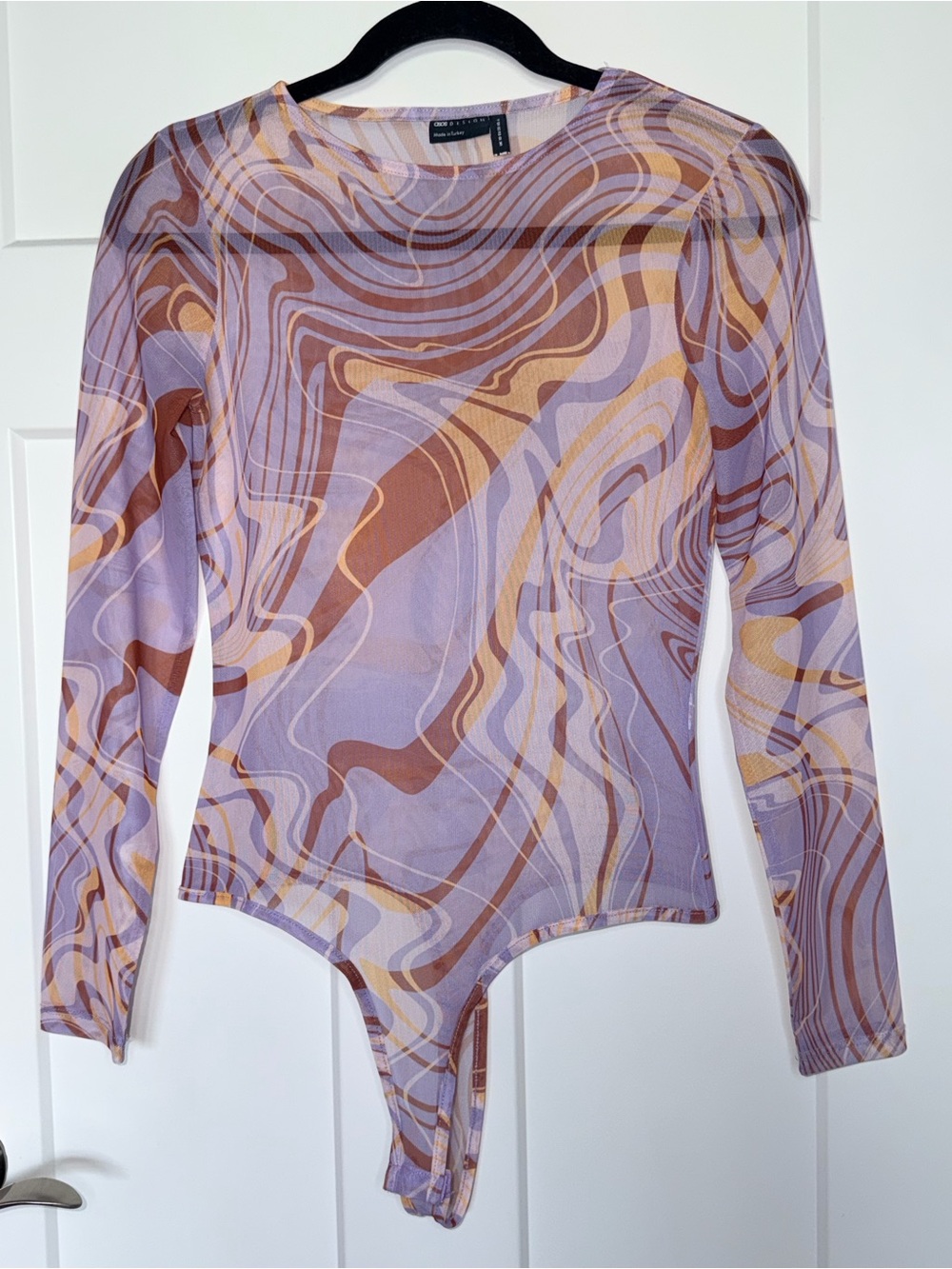 ASOS Brown and Purple Swirl Mesh Bodysuit
